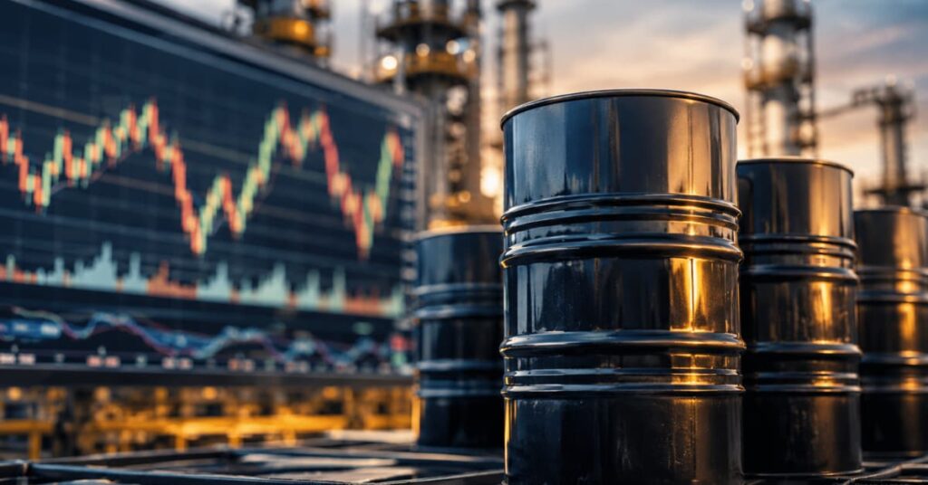 Barriles de petróleo y gráficos de mercado energético