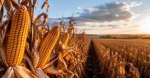Campo de maíz antes de la cosecha con futuros agrícolas en el radar inversor.