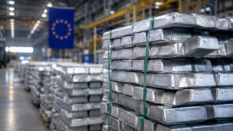 Lingotes de aluminio en una planta industrial europea