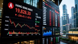 Pantallas de cotización del Hang Seng en Hong Kong