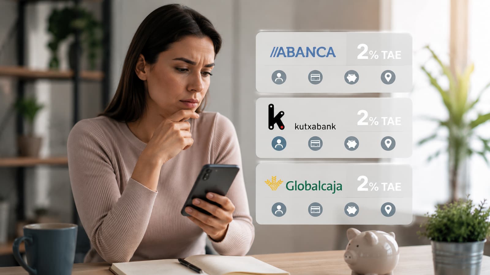 ABANCA Kutxabank y Globalcaja ofrecen cuentas al 2% TAE