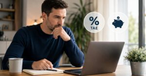 Ahorrador comparando TAE y saldo remunerado en cuentas de ahorro