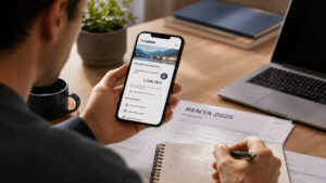 Ahorrador revisando intereses de Raisin antes de presentar la Renta 2025