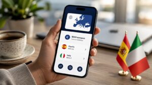 App bancaria con IBAN europeos y foco en España e Italia