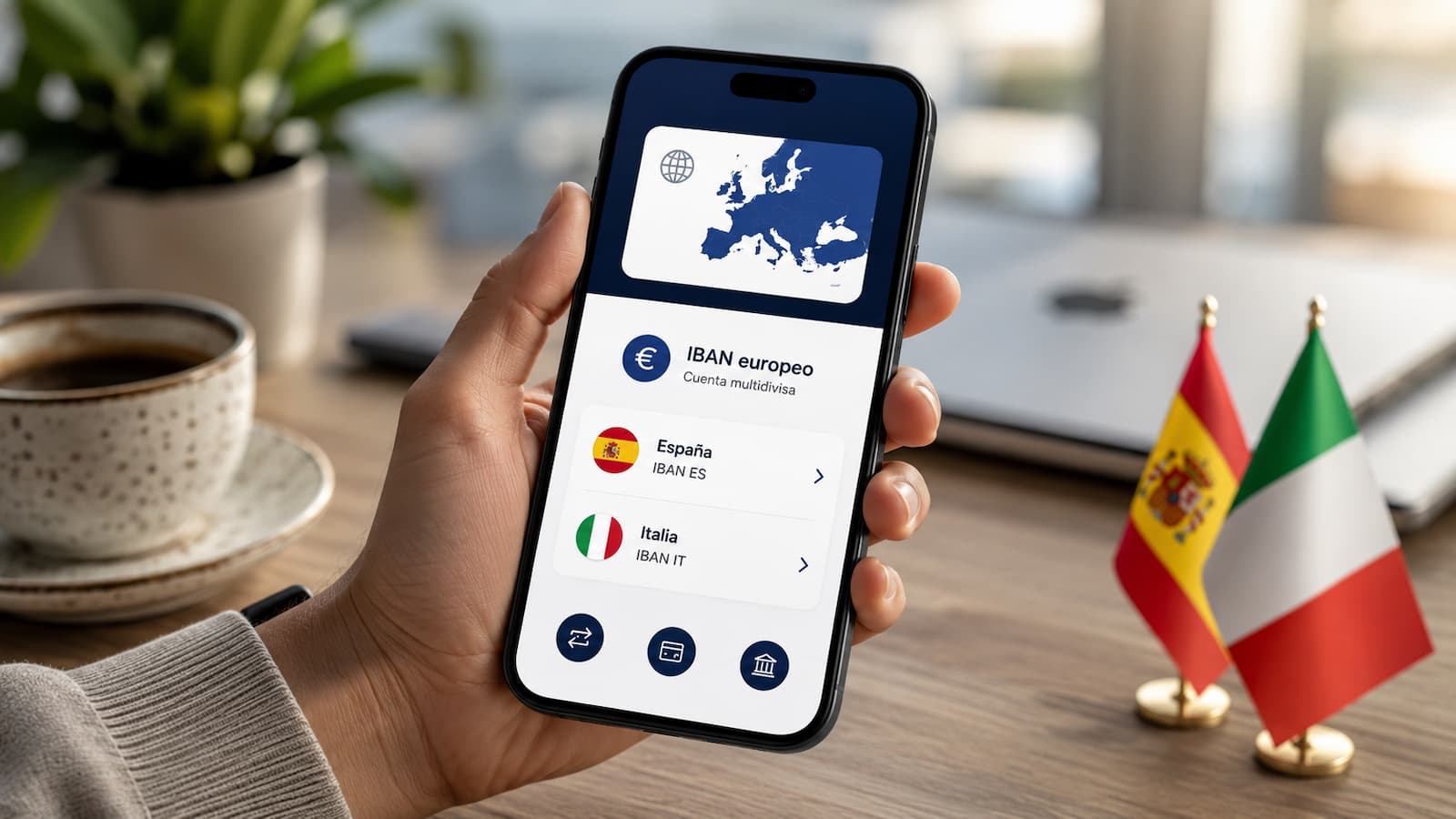 App bancaria con IBAN europeos y foco en España e Italia