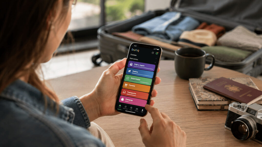 App de bunq con subcuentas para organizar gastos de viaje