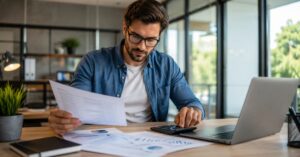 Autónomo revisando costes y previsiones de su negocio