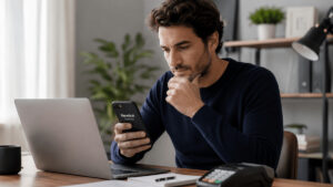 Autónomo revisando las comisiones de Revolut Business para cobrar con tarjeta.