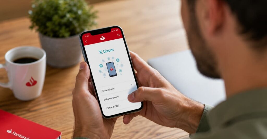 Cliente revisando Bizum en la app de Banco Santander