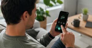 Cliente revisando la app de Imagin para contactar con atención al cliente
