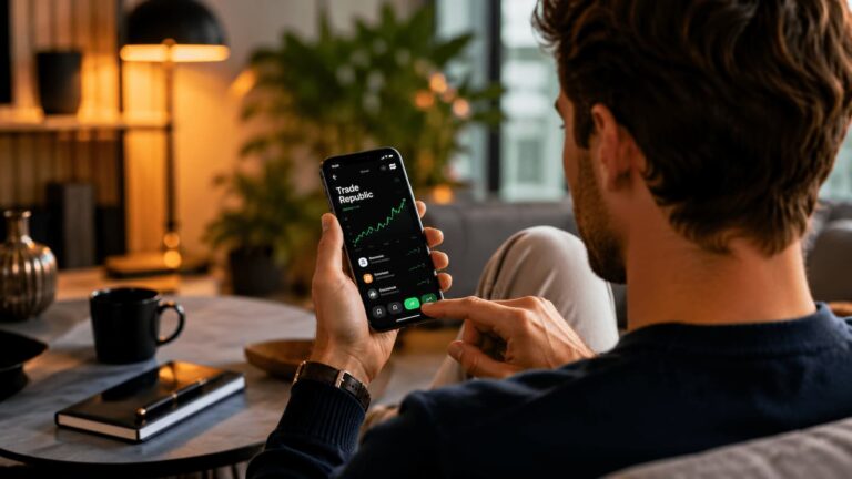 Cliente revisando la app de Trade Republic desde el móvil