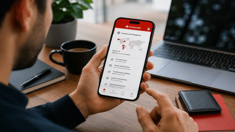 Cliente revisando la cuenta con pasaporte de Santander