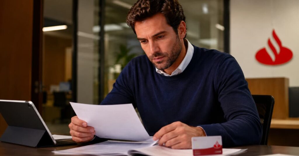 Cliente revisando las condiciones de la cuenta conjunta de Santander
