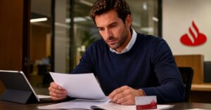 Cliente revisando las condiciones de la cuenta conjunta de Santander