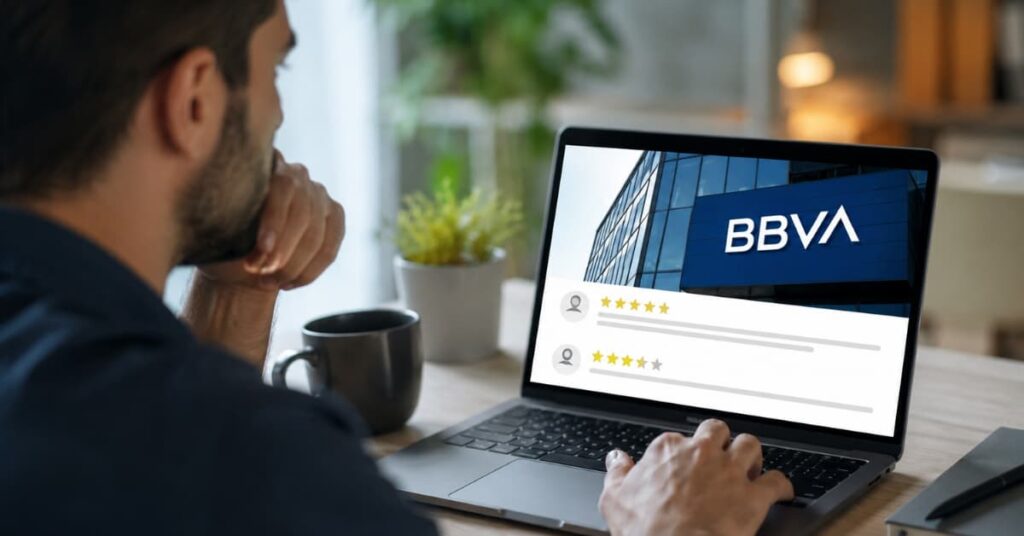 Cliente revisando opiniones de BBVA antes de contratar una cuenta