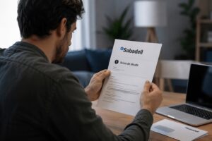 Cliente revisando un aviso de deuda de Banco Sabadell