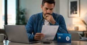 Cliente revisando un aviso de pago de Banco Sabadell antes de pagar