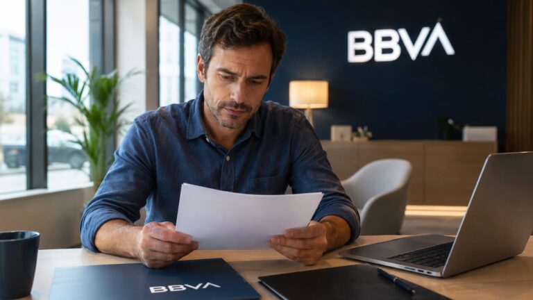 Cliente revisando una oferta hipotecaria de BBVA antes de firmar