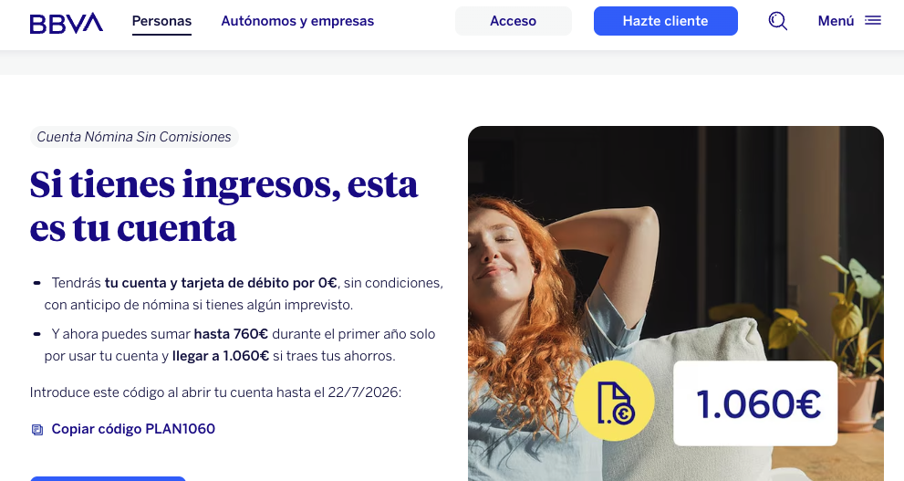 Cuenta nómina BBVA