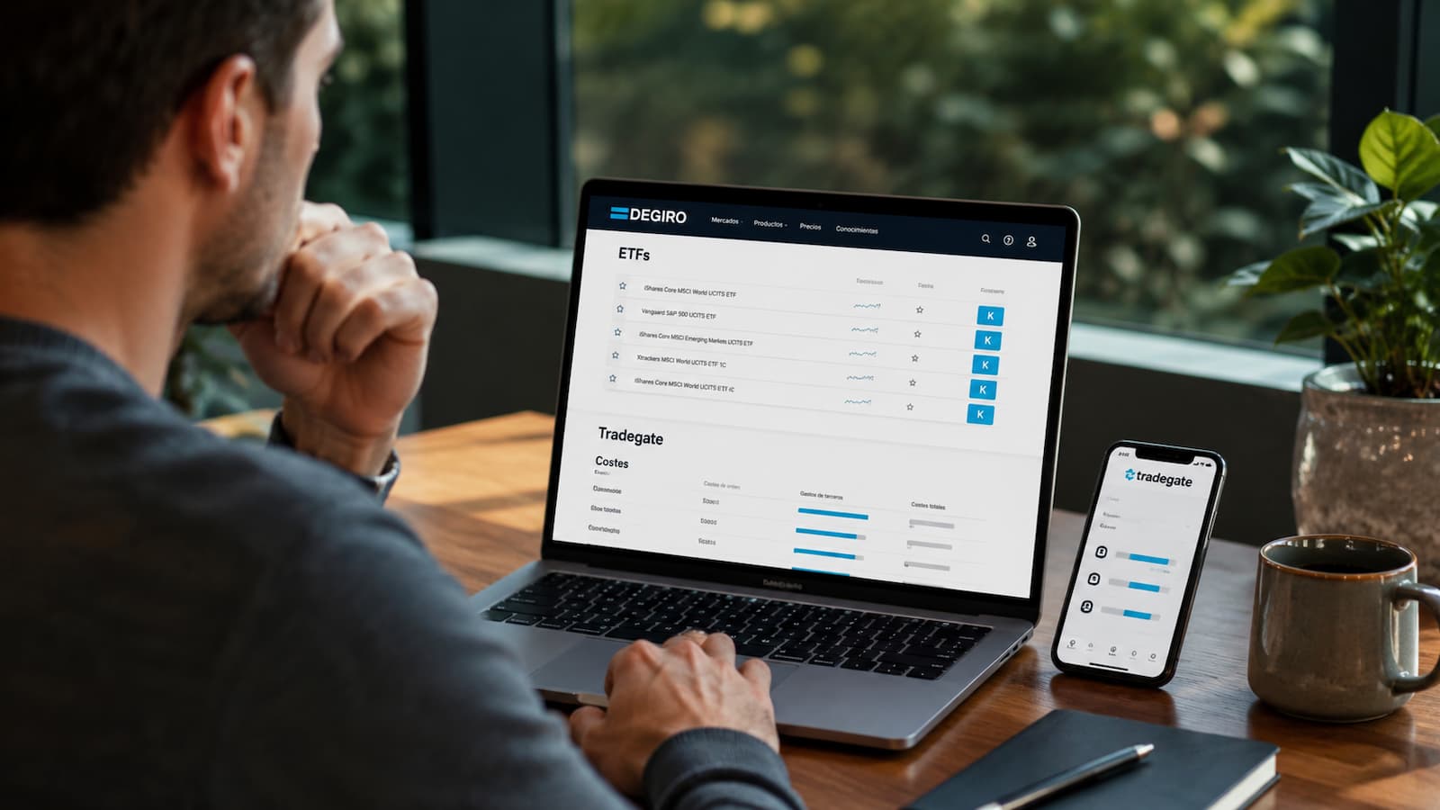 Inversor revisando ETFs de DEGIRO y costes en Tradegate