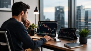 Inversor revisando ETFs de IA y tecnología tras una corrección de mercado