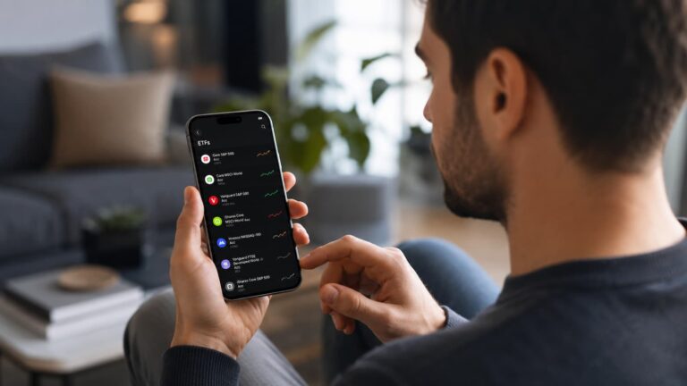 Inversor revisando ETFs disponibles en Revolut desde el móvil