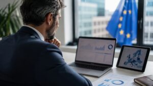 Inversor revisando ETFs europeos desde una plataforma digital