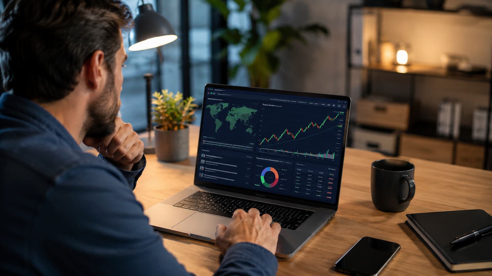 Inversor revisando ETFs globales y del S&P 500 en una plataforma online