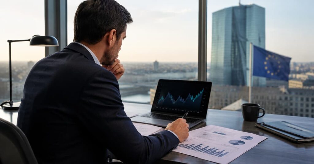 Inversor revisando ETFs monetarios antes de la reunión del BCE