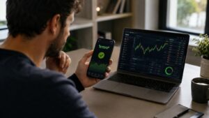 Inversor revisando el estado de eToro antes de operar