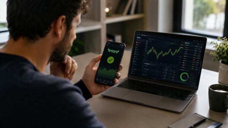 Inversor revisando el estado de eToro antes de operar