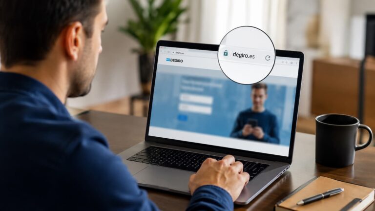 Inversor revisando la URL de DEGIRO antes de iniciar sesión