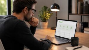 Inversor revisando las condiciones de eToro antes de elegir broker