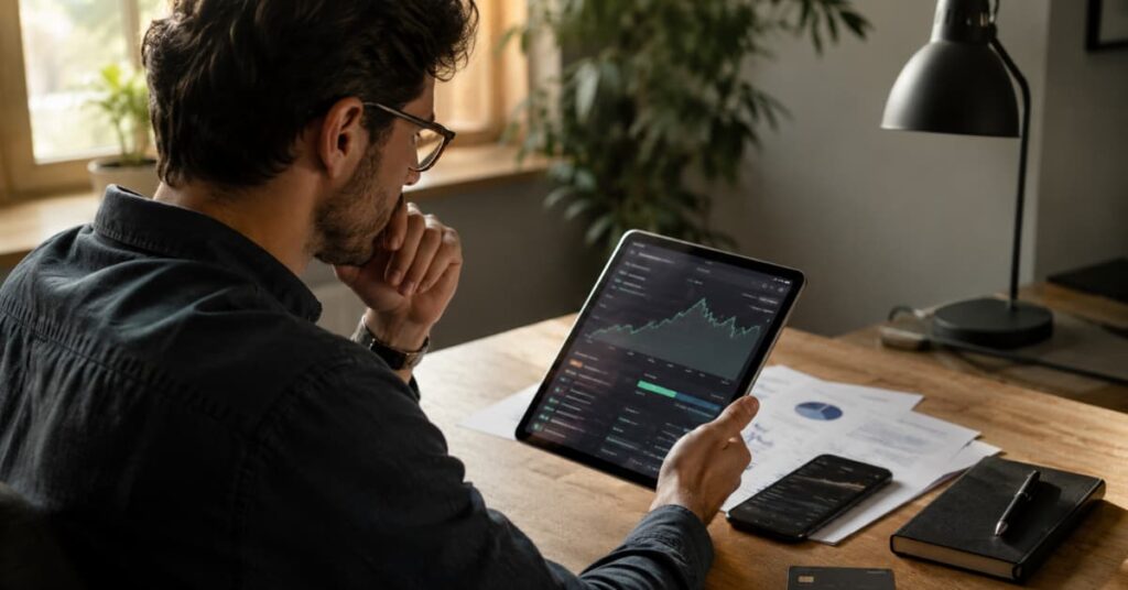 Inversor revisando los costes reales antes de comprar un ETF en un neobróker.