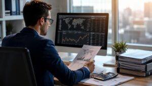 Inversor revisando valores extranjeros y obligaciones fiscales