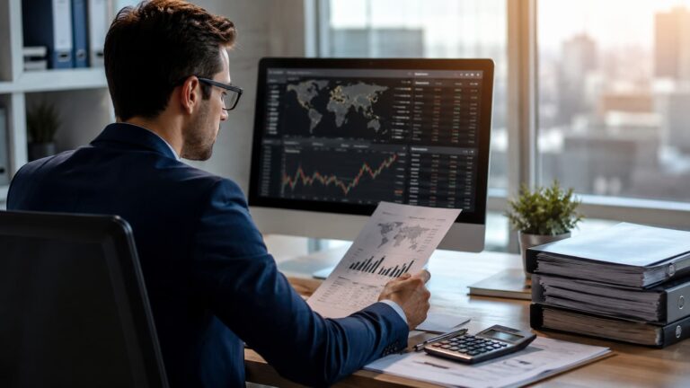Inversor revisando valores extranjeros y obligaciones fiscales