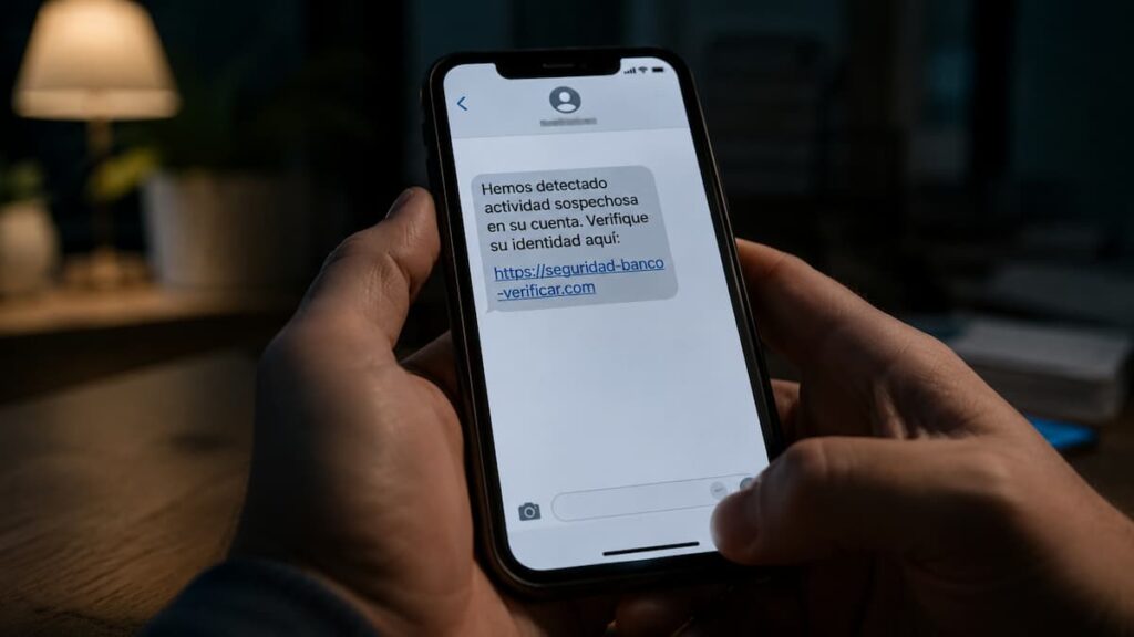 Mensaje sospechoso en el móvil de un cliente de banca digital