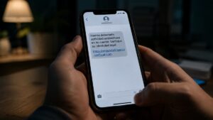 Mensaje sospechoso en el móvil de un cliente de banca digital