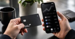 Tarjeta de Trade Republic con Saveback y condiciones de uso en la app.