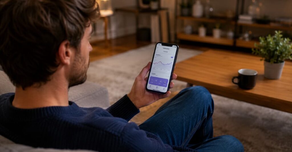 Un ahorrador revisa la nueva rentabilidad de MyInvestor en su móvil