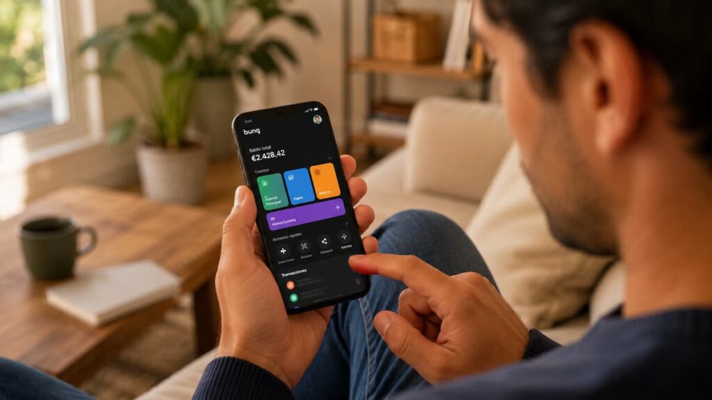 Usuario consultando una app bancaria de bunq en España
