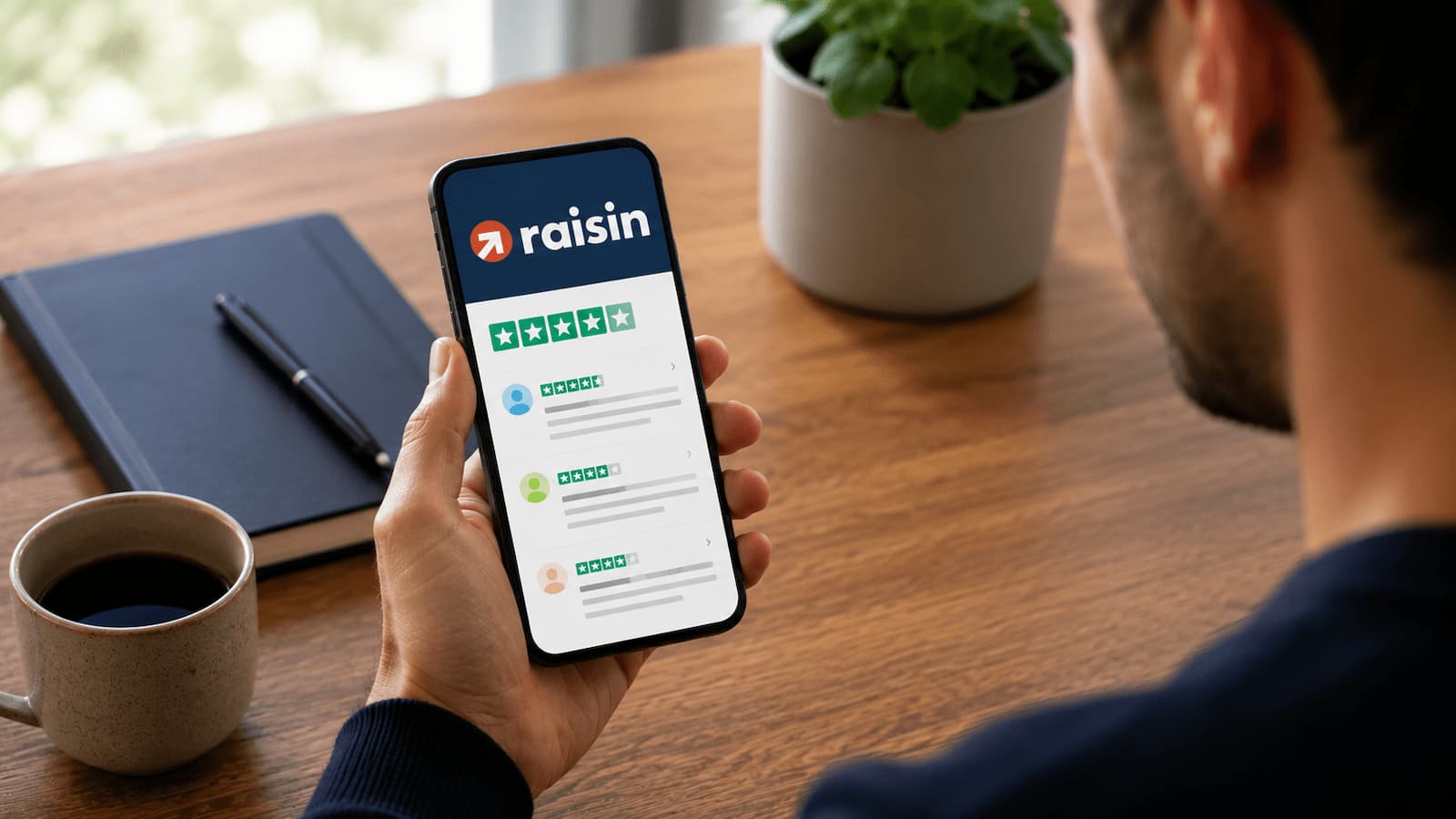 Usuario revisando opiniones de Raisin antes de contratar