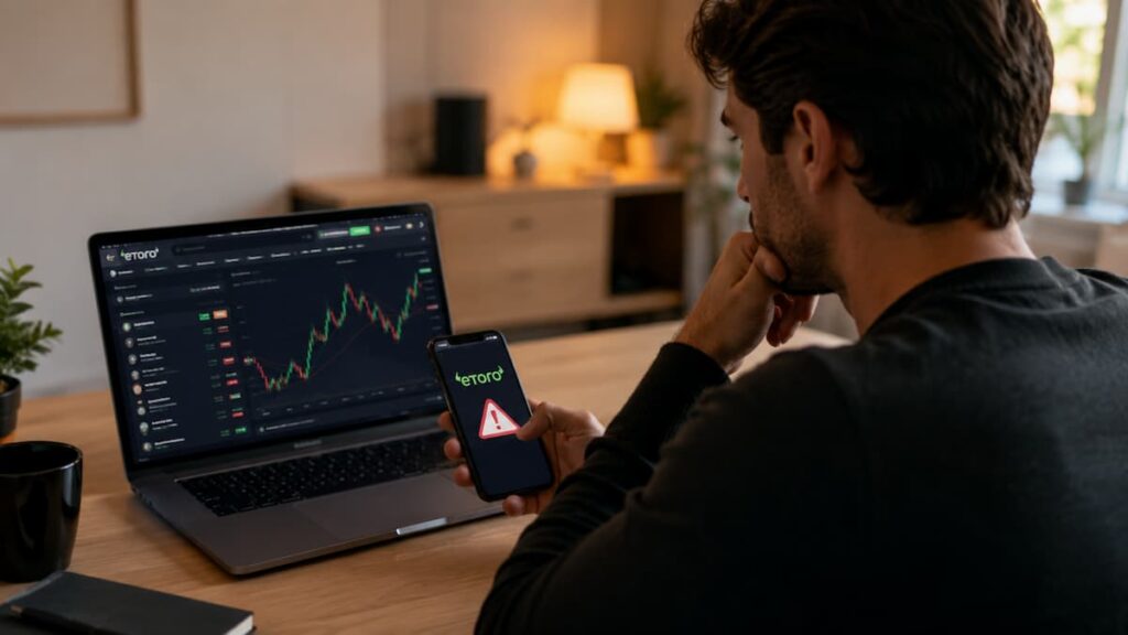 Usuario revisando su cartera tras una incidencia de eToro