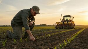 Agricultor preparando un cultivo ante el aumento del coste de los fertilizantes.