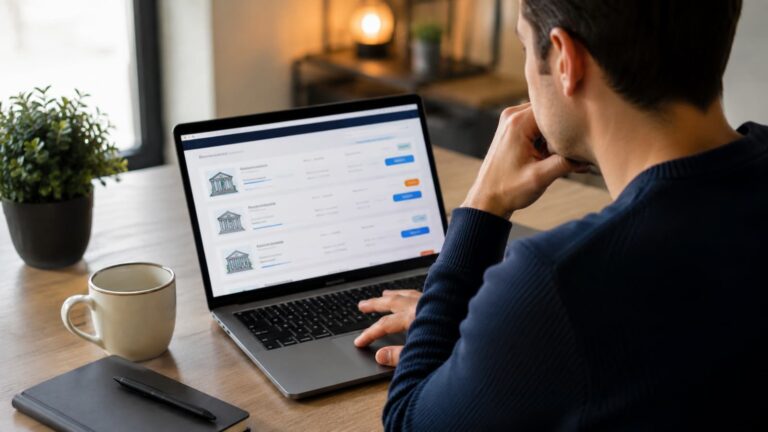 Ahorrador revisando depósitos europeos desde una plataforma online.