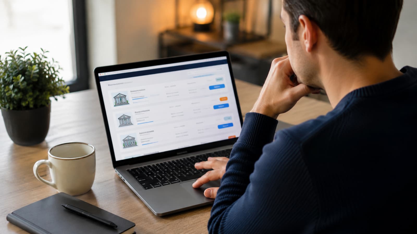Ahorrador revisando depósitos europeos desde una plataforma online.