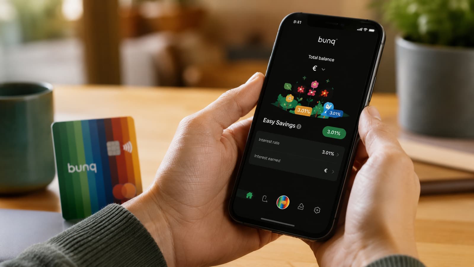 App de bunq y ahorro en euros quién puede cobrar el 3 01%.