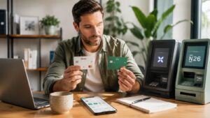 Autónomo comparando cajeros tarjetas y herramientas de Qonto y N26