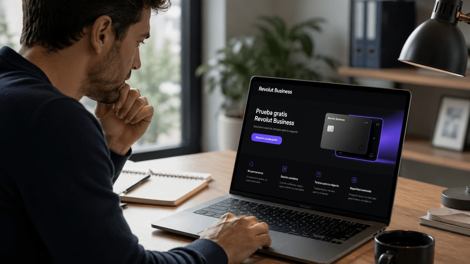 Autónomo revisando condiciones de Revolut Business antes de activar una prueba gratis