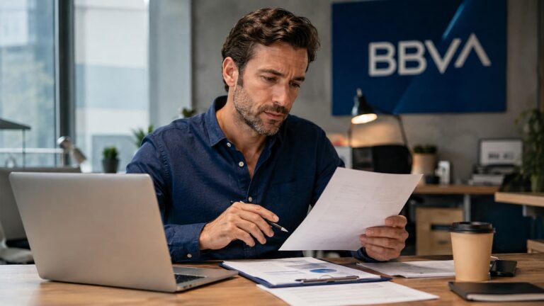 Autónomo revisando las condiciones de financiación de BBVA